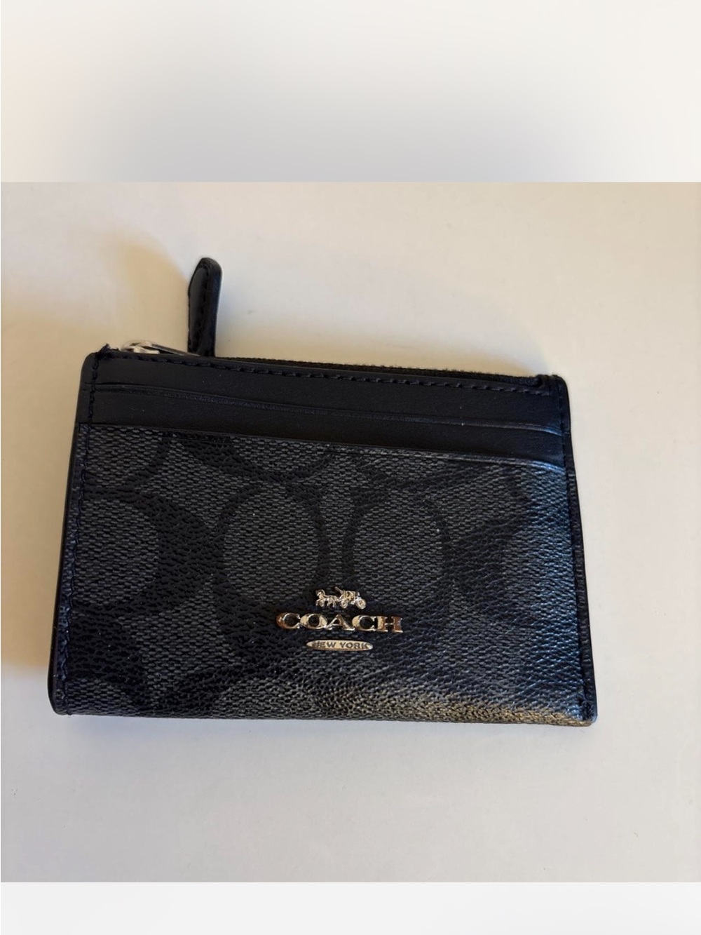 Coach Black Signature Slim Card Wallet with Zip